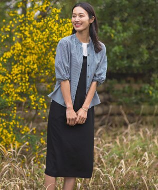 J.PRESS LADIES 【洗える】バイカラーギンガム&ストライプ ブラウス ネイビー系3