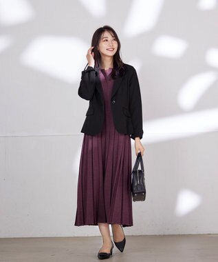 Tiaclasse 【洗える】プリーツワンピース ワイン