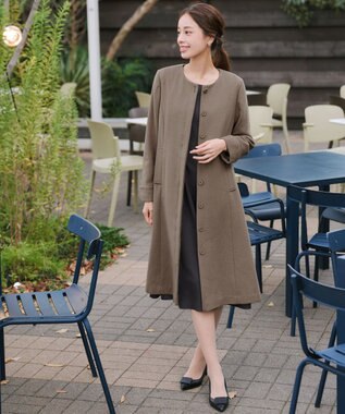 Tiaclasse 【ウール混】ノーカラーバックリボンウールコート モカ