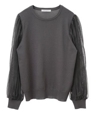Green Parks 袖チュールマジョリカドッキングニットプルオーバー Gray