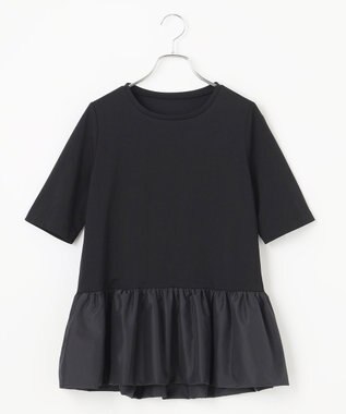 #Newans 【撥水・吸水速乾】コンビネーションペプラムチュニックカットソー ブラック系