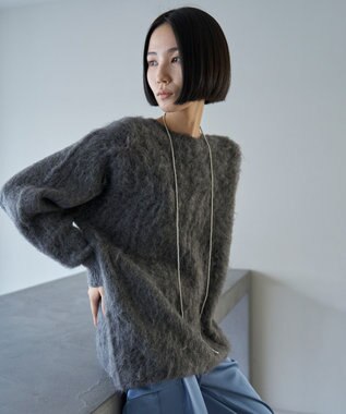 UNFILO アルパカシャギー ロングニット チャコール