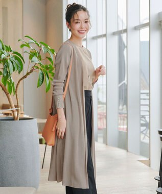 Tiaclasse 【洗える】ボタン付きロングリブカーディガン グレージュ