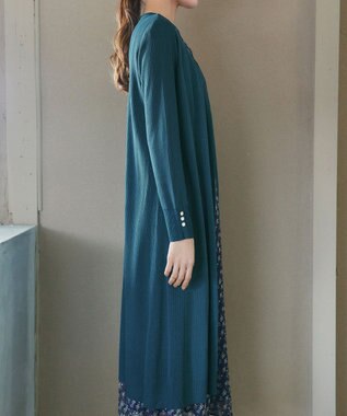 Tiaclasse 【洗える】ボタン付きロングリブカーディガン ターコイズ