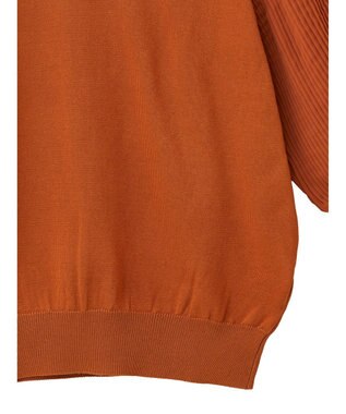 Green Parks 袖プリーツドッキング５分袖ニットプルオーバー Orange