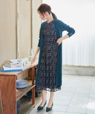 Tiaclasse 【洗える】ボタン付きロングリブカーディガン ターコイズ