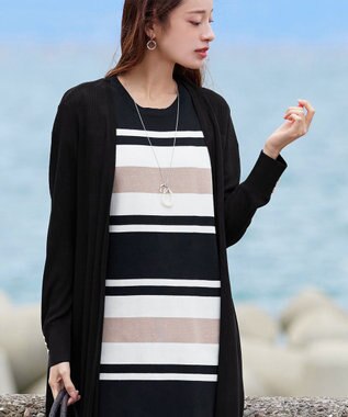 Tiaclasse 【洗える】ボタン付きロングリブカーディガン ブラック