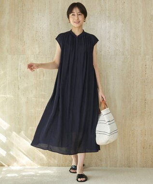 UNFILO ヴィンテージシアー ギャザーワンピース ブラック