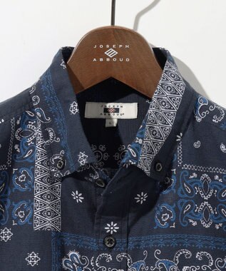 JOSEPH ABBOUD 【キングサイズ・サスティナブル素材】コットンリヨセルリネンバンダナプリント シャツ ネイビー系6