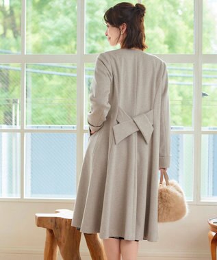 Tiaclasse 【ウール混】ノーカラーバックリボンウールコート グレージュ