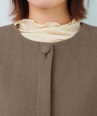 Tiaclasse 【ウール混】ノーカラーバックリボンウールコート モカ