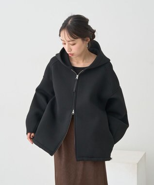 earth music&ecology 【軽量】ダンボールニットフーディーブルゾン Black