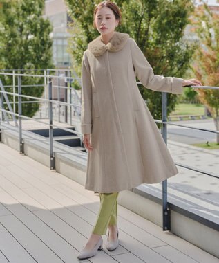 Tiaclasse 【ウール混】ノーカラーバックリボンウールコート グレージュ