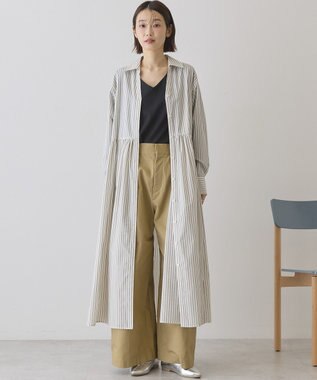 AMERICAN HOLIC 【イージーケア】ギャザーシャツワンピース Stripe White