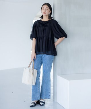 組曲 チュールティアード ブラウス ブラック系5