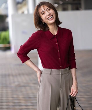 ANY SIS S CICA加工 襟デザイン ニット ボルドー