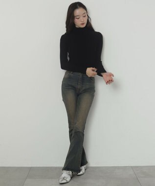 WEGO ストレッチフレアデニムパンツ デニム濃加工色