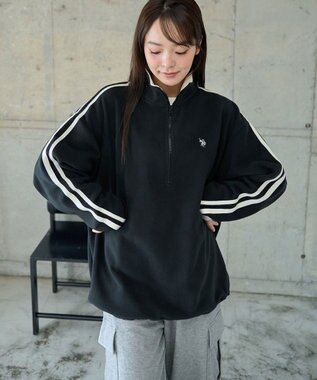 WEGO 【ユニセックス着用ITEM】USPOLOフリースハーフジッププルオーバー ブラック