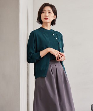 J.PRESS LADIES 【洗える】レーヨンエリートストレッチ クルーネック カーディガン ダークグリーン系