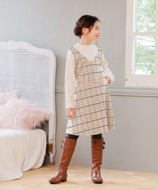 組曲 KIDS 【110-140㎝】チェック ワンピース クリーム系