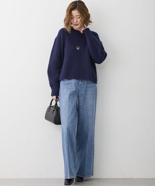 23区 L 【滝沢眞規子さん着用/洗える】レーシーヘムデザイン パフスリーブ ニット ダルブルー系