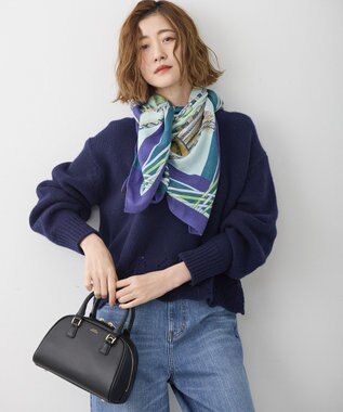 23区 L 【滝沢眞規子さん着用/洗える】レーシーヘムデザイン パフスリーブ ニット ダルブルー系