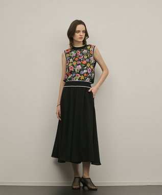 GRACE CONTINENTAL フラワープリントニットトップ ブラック