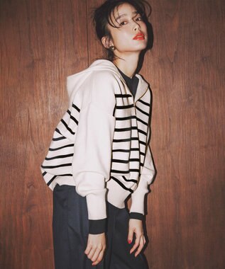 ANY 【洗濯機可】しあわせタッチハーフジップフーディー オイスターボーダー