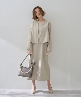 YECCA VECCA パールチャーム付きリボンベルトバッグ Charcoal Gray