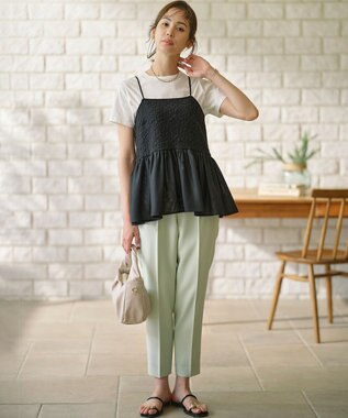 組曲 L 【WEB限定】レリーフジャガードキャミツインセット アイボリー×ブラック系