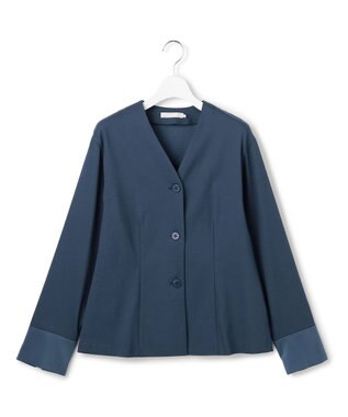 ICB 【CLASSY.掲載・裏起毛】 ウォームサテン カーディガンブラウス ブルーグレー系