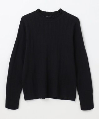 ANY 【洗濯機可/吸湿発熱】フリルネックリブニット ブラック