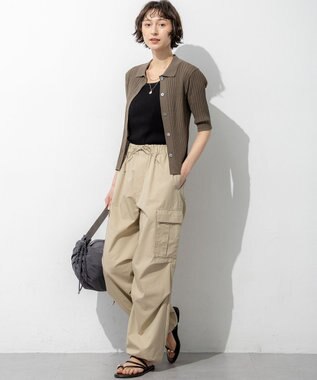 23区 【先行予約】ワイドリブ 五分袖 ポロニット ブラウン系