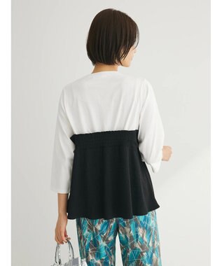 Green Parks ７分袖ビスチェドッキング風カットプルオーバー Black