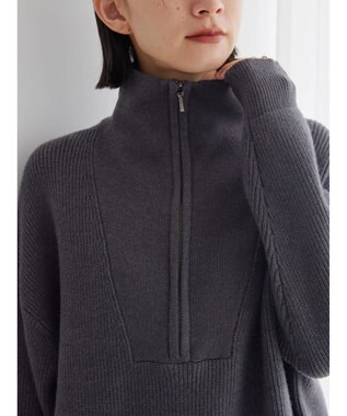 AMERICAN HOLIC バイパチハーフＺＩＰ片畦ニットプルオーバー　 Dark Gray Mixture