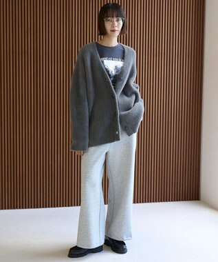 UNFILO ナイロンシャギー Vネックカーディガン チャコール