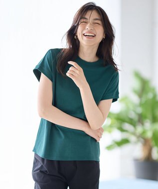 ANY 【UVケア/接触冷感】モックネックフレンチスリーブＴシャツ ピーコックグリーン