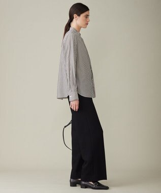 ICB 【洗える】 アルコットストライプ シャツブラウス ブラックストライプ系