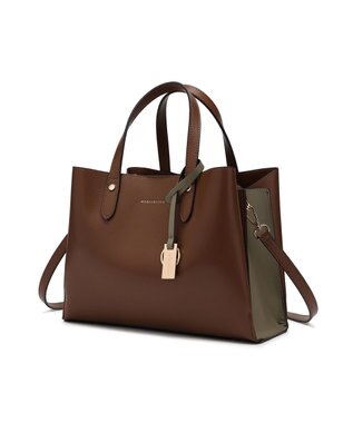 style code 【MERCURYDUO/マーキュリーデュオ】両アオリポケットサイド配色大開き開口 超軽量ハンドバッグ キーチャーム付 ダークブラウン