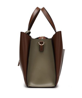 style code 【MERCURYDUO/マーキュリーデュオ】両アオリポケットサイド配色大開き開口 超軽量ハンドバッグ キーチャーム付 ダークブラウン