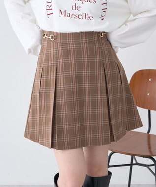 earth music&ecology 【セットアップ可】ビット付きミニスカート Check Brown