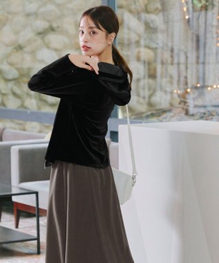 Tiaclasse L 【洗える】ベロアショートパーカー ブラック