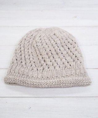 石田製帽 【防寒対策・日本製】ウールロールアップ ニット帽 ライトベージュ