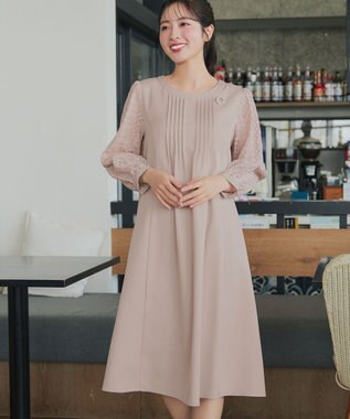 Tiaclasse レーススリーブワンピース グレージュ