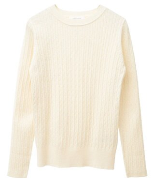 Green Parks プチケーブルクルーネックニットプルオーバー Off White