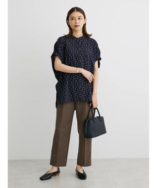 Green Parks ドット柄タックスリーブブラウス Dark Navy