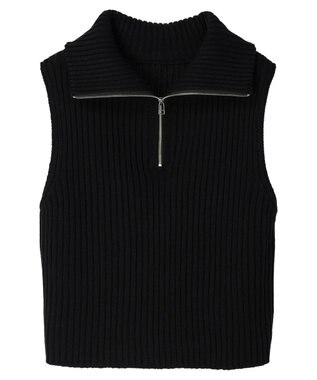 earth music&ecology ハーフジップニットベスト Black