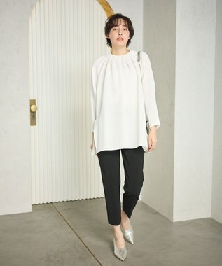 #Newans 【洗濯機可能】タックネックブラウス ホワイト