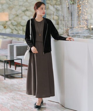 Tiaclasse L 【洗える】ベロアショートパーカー ブラック