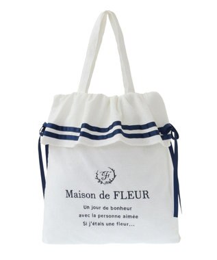Maison de FLEUR ラインリボンジャカードトートバッグ White